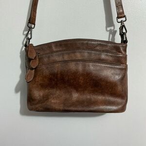 HESHE Brown Leather Shoulder Bag Multi-Pocket Handbag